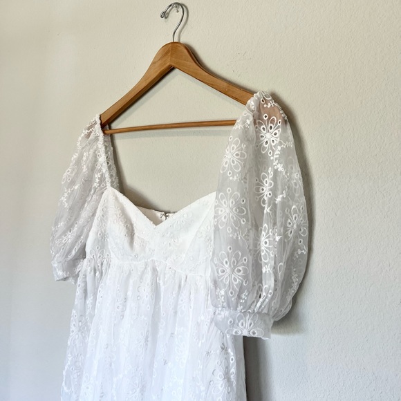 Amanda Uprichard Candia White Eyelet Lace Puff Sleeve Dress in Sugar Embroidery - Picture 7 of 11